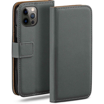 moex moex Book Case für iPhone 12 Pro Max Klapphülle mit Kartenfach – Anthracite-Gray