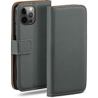 moex moex Book Case für iPhone 12 Pro Klapphülle mit Kartenfach – Anthracite-Gray
