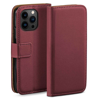 moex Book Case für iPhone 14 Pro Max Klapphülle mit Kartenfach – Maroon-Red