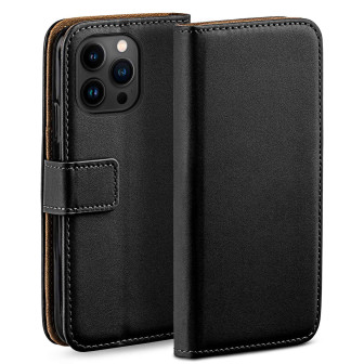 moex Book Case für iPhone 14 Pro Max Klapphülle mit Kartenfach – Deep-Black