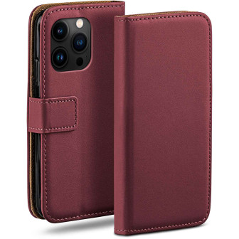 moex moex Book Case für iPhone 15 Pro Klapphülle mit Kartenfach – Maroon-Red