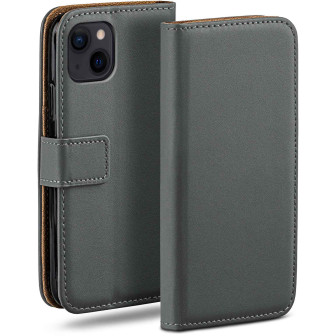 moex moex Book Case für iPhone 15 Klapphülle mit Kartenfach – Anthracite-Gray