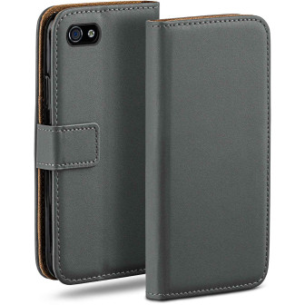 moex moex Book Case für iPhone 4S Klapphülle mit Kartenfach – Anthracite-Gray