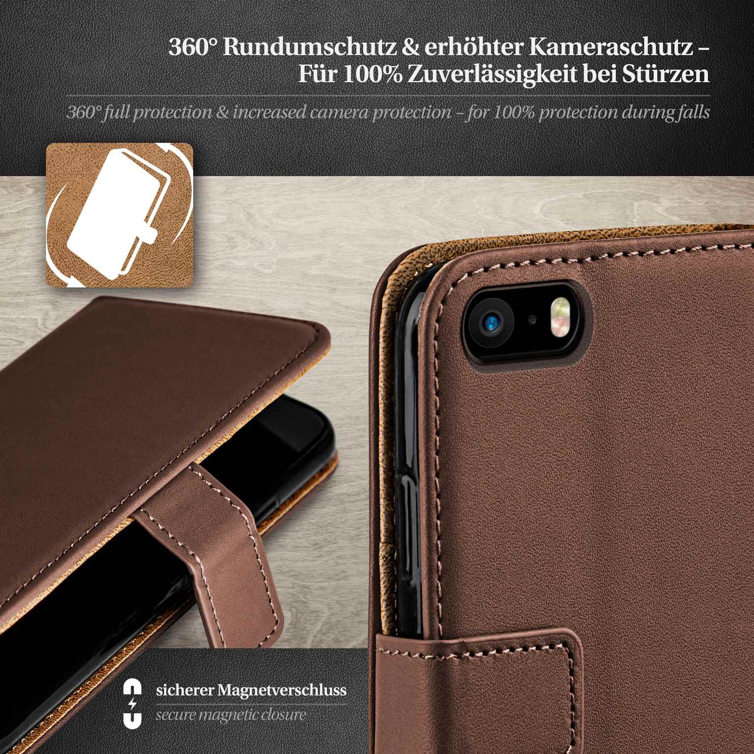 moex Book Case für iPhone SE (2016) Klapphülle mit Kartenfach – Weiteres Produktbild 2
