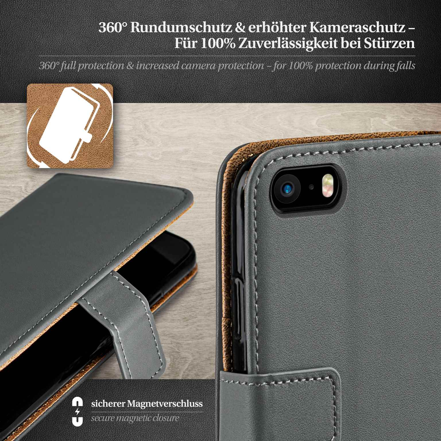 moex Book Case für iPhone SE (2016) Klapphülle mit Kartenfach – Weiteres Produktbild 2