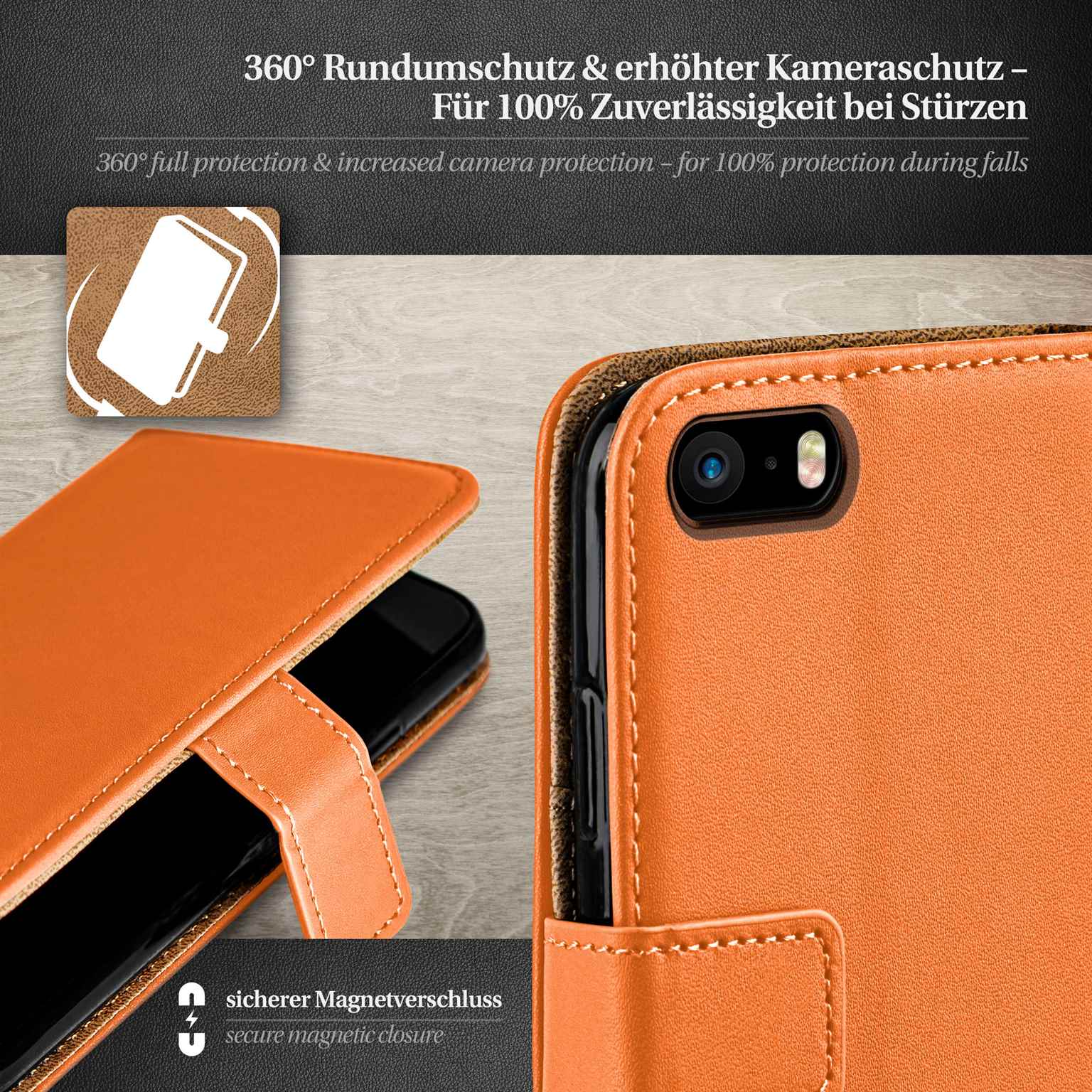 moex Book Case für iPhone SE (2016) Klapphülle mit Kartenfach – Weiteres Produktbild 2