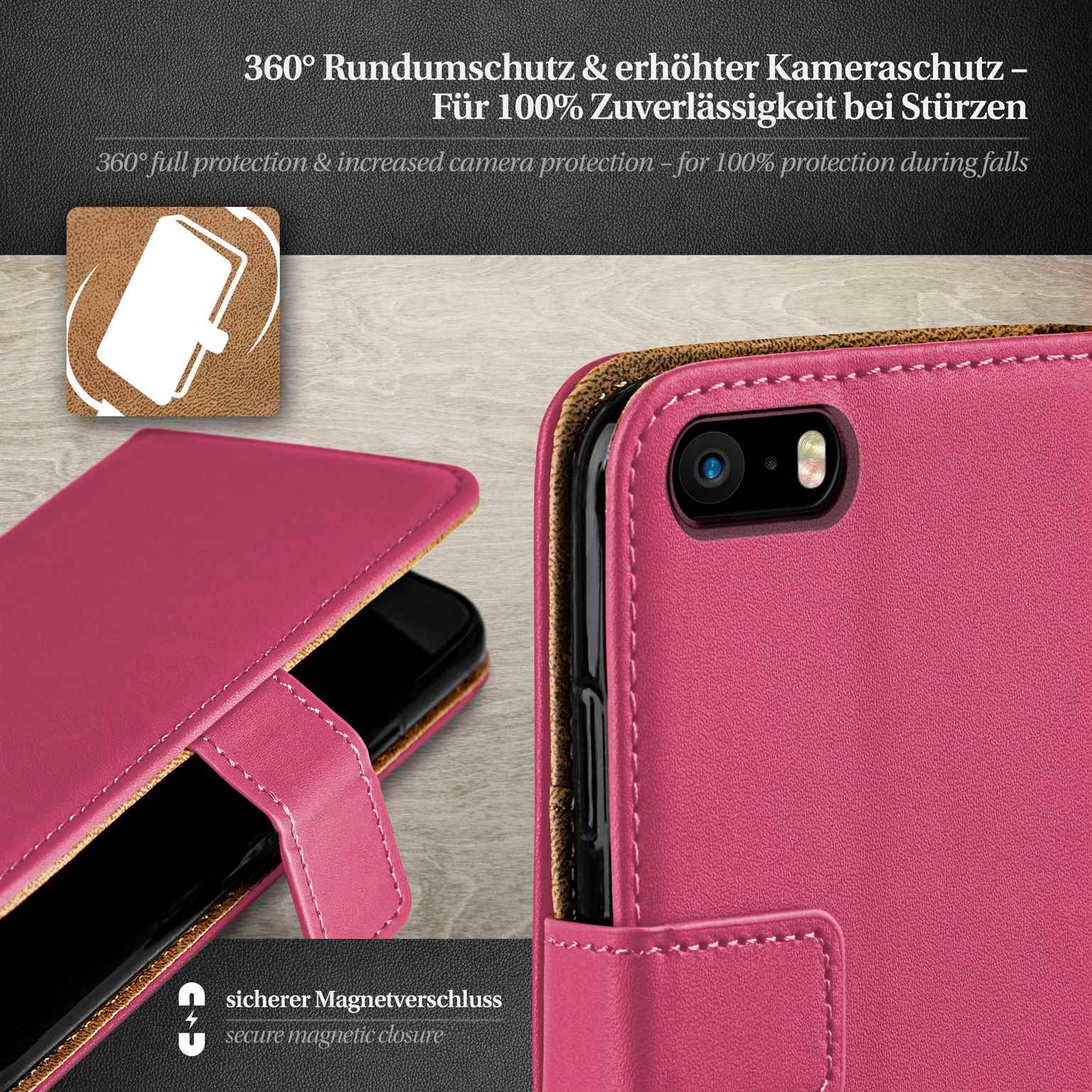 moex Book Case für iPhone SE (2016) Klapphülle mit Kartenfach – Weiteres Produktbild 2