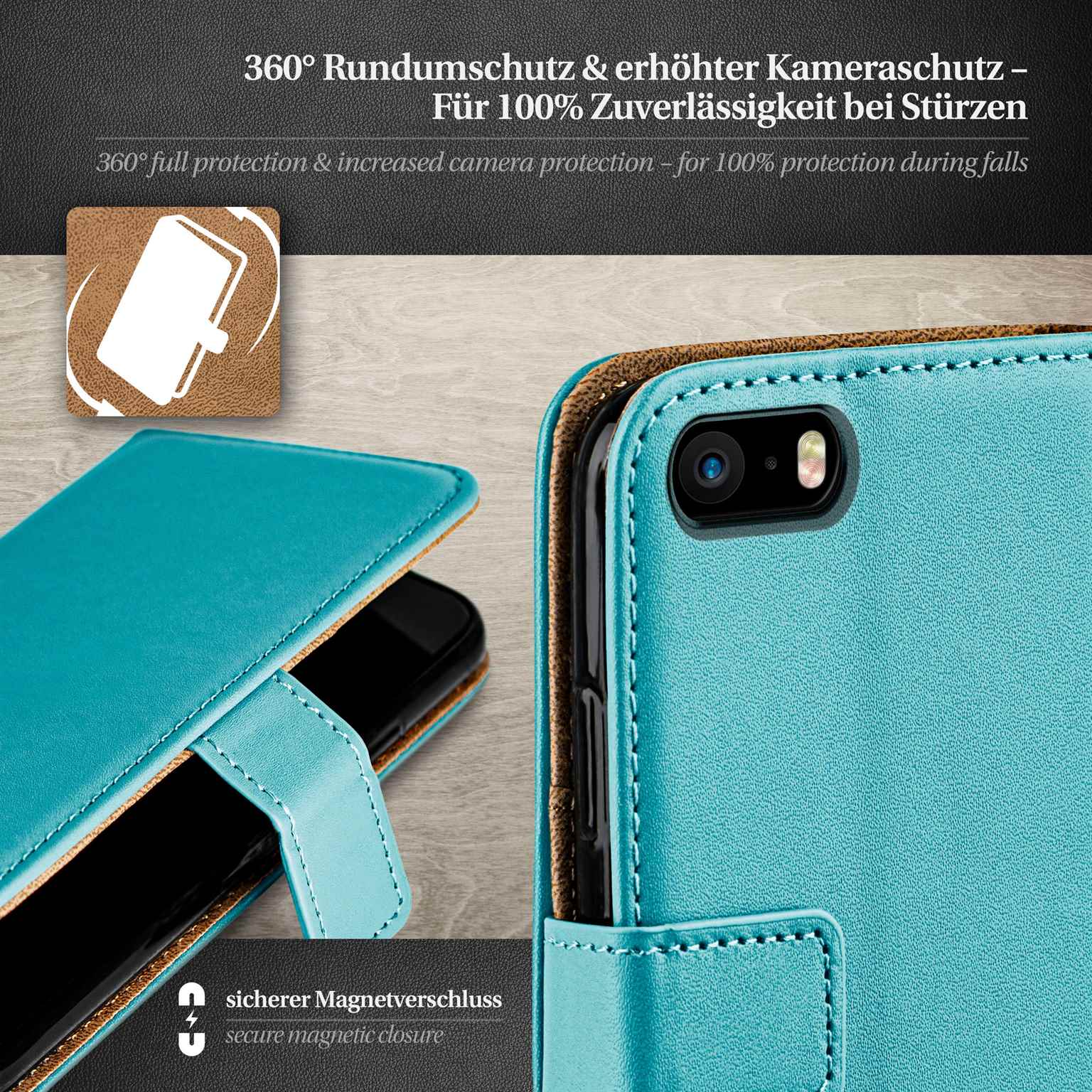 moex Book Case für iPhone SE (2016) Klapphülle mit Kartenfach – Weiteres Produktbild 2