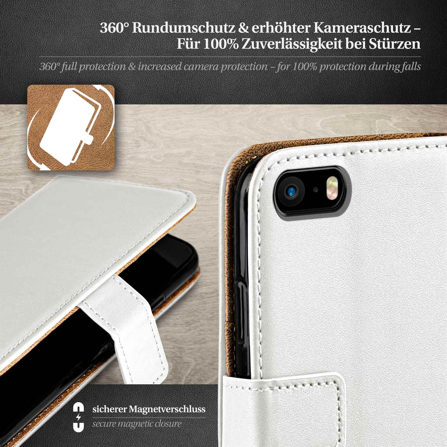 moex Book Case für iPhone SE (2016) Klapphülle mit Kartenfach – Weiteres Produktbild 2