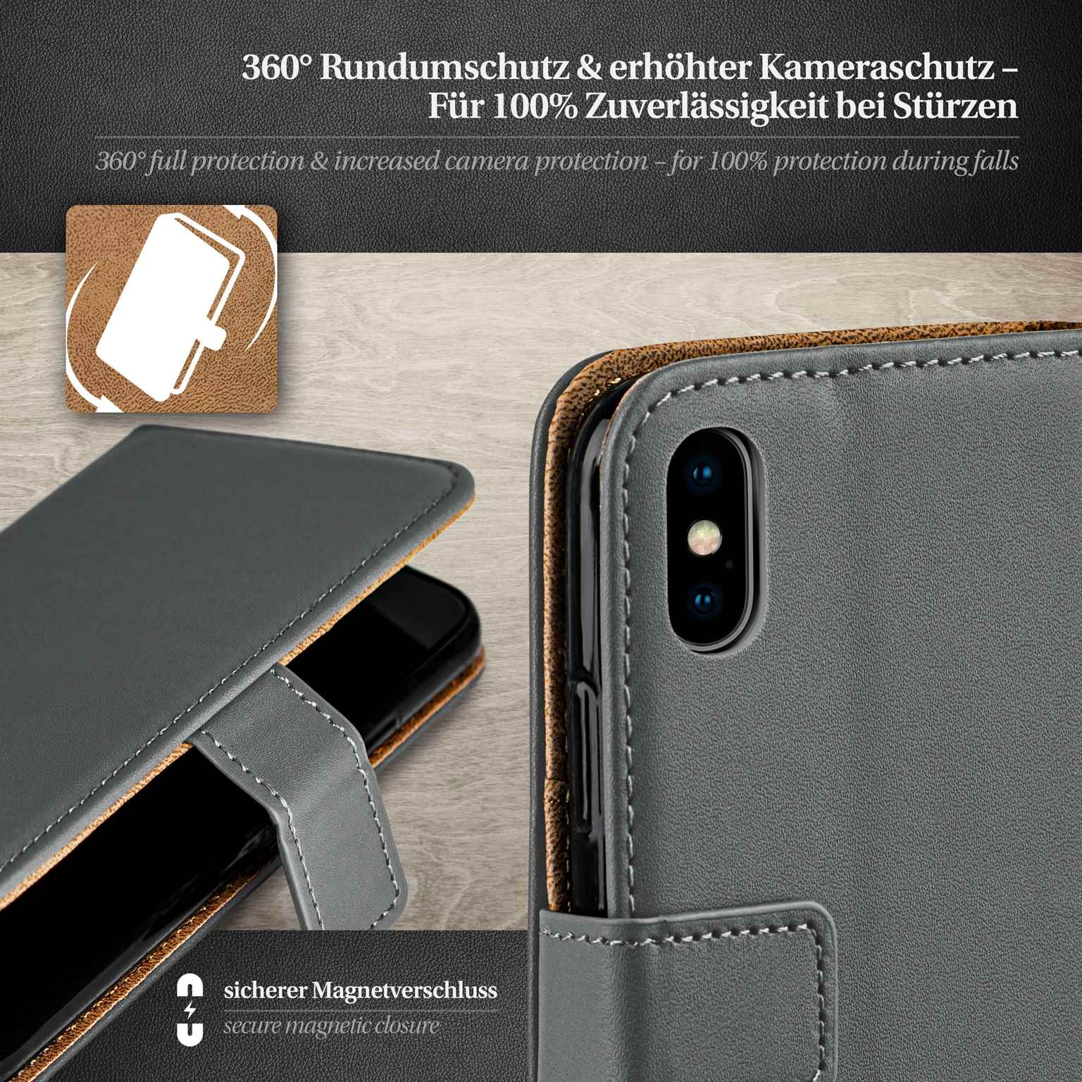 moex Book Case für iPhone XS Klapphülle mit Kartenfach – Weiteres Produktbild 3