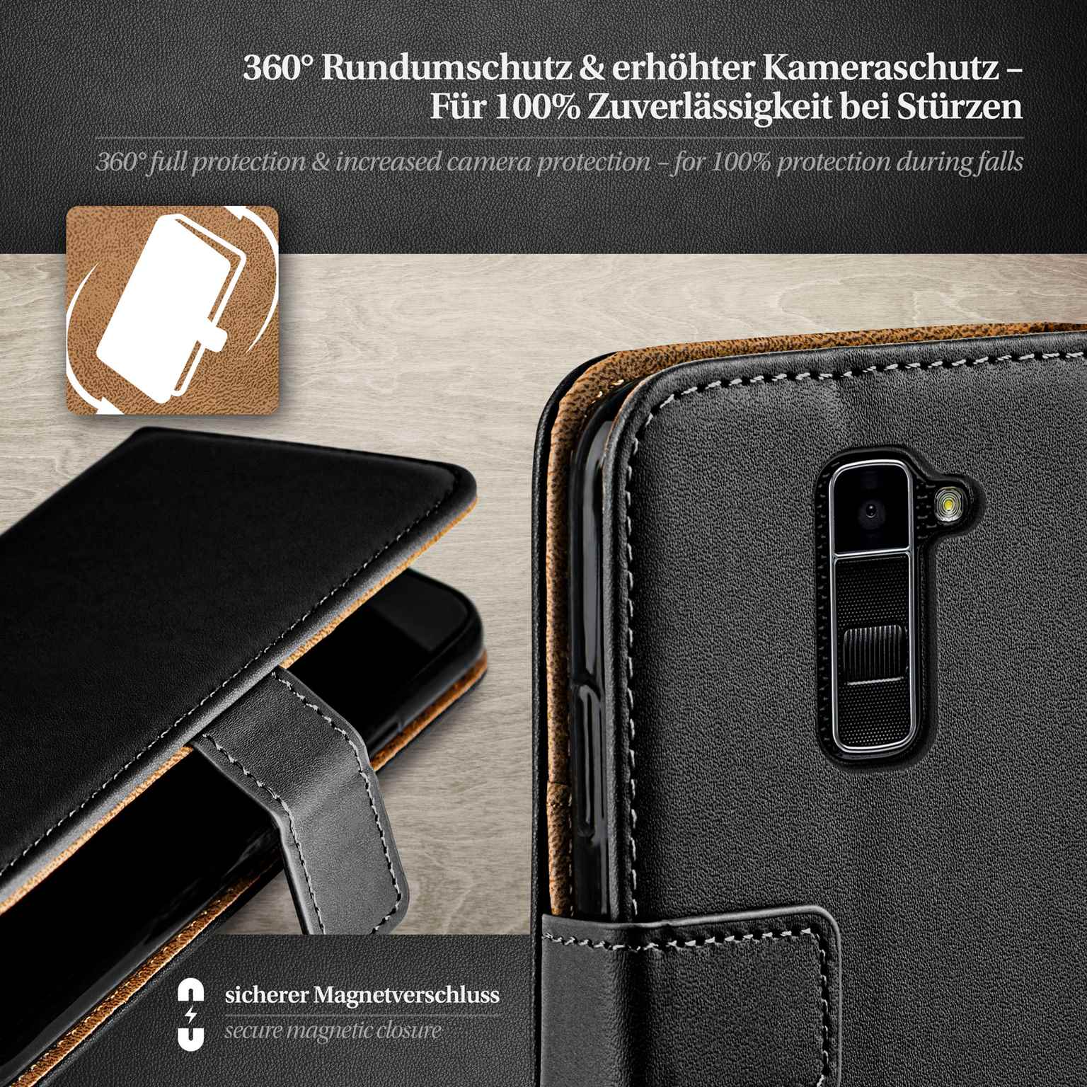 moex Book Case für LG K10 (2016) Klapphülle mit Kartenfach – Weiteres Produktbild 3