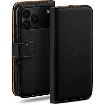 moex Book Case für iPhone 18 Pro Max Klapphülle mit Kartenfach – Tiefschwarz