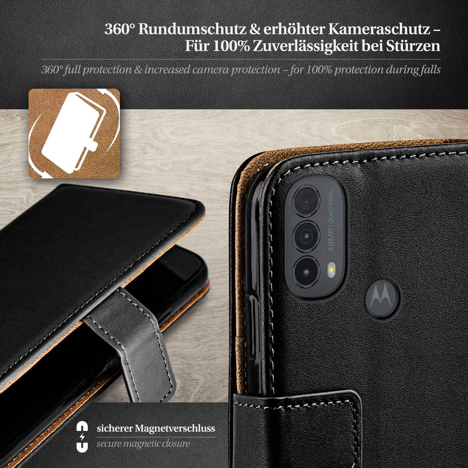 moex Book Case für Motorola Moto E30 Klapphülle mit Kartenfach – Weiteres Produktbild 2