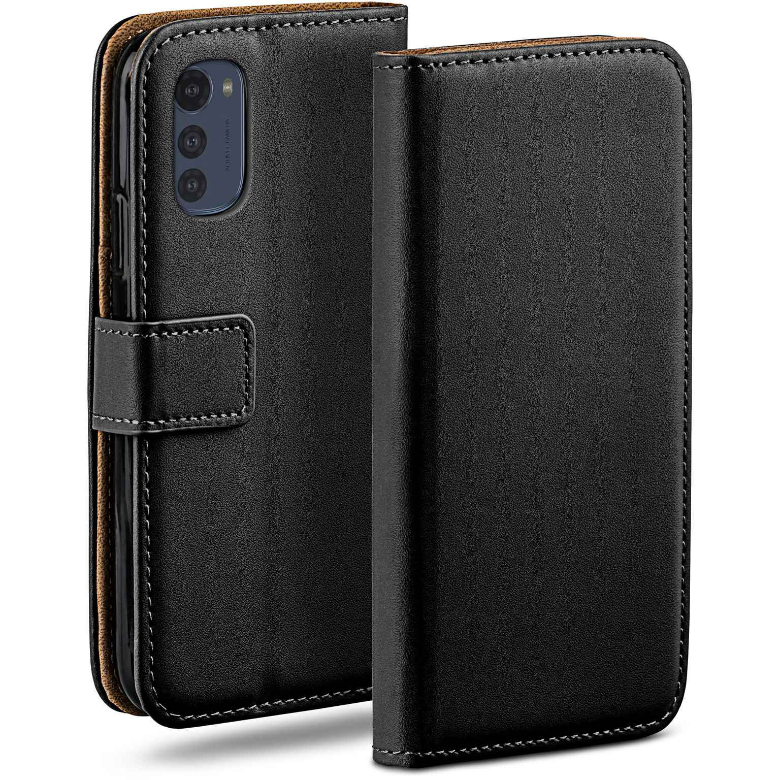 moex Book Case für Motorola Moto E32s Klapphülle mit Kartenfach – Deep-Black
