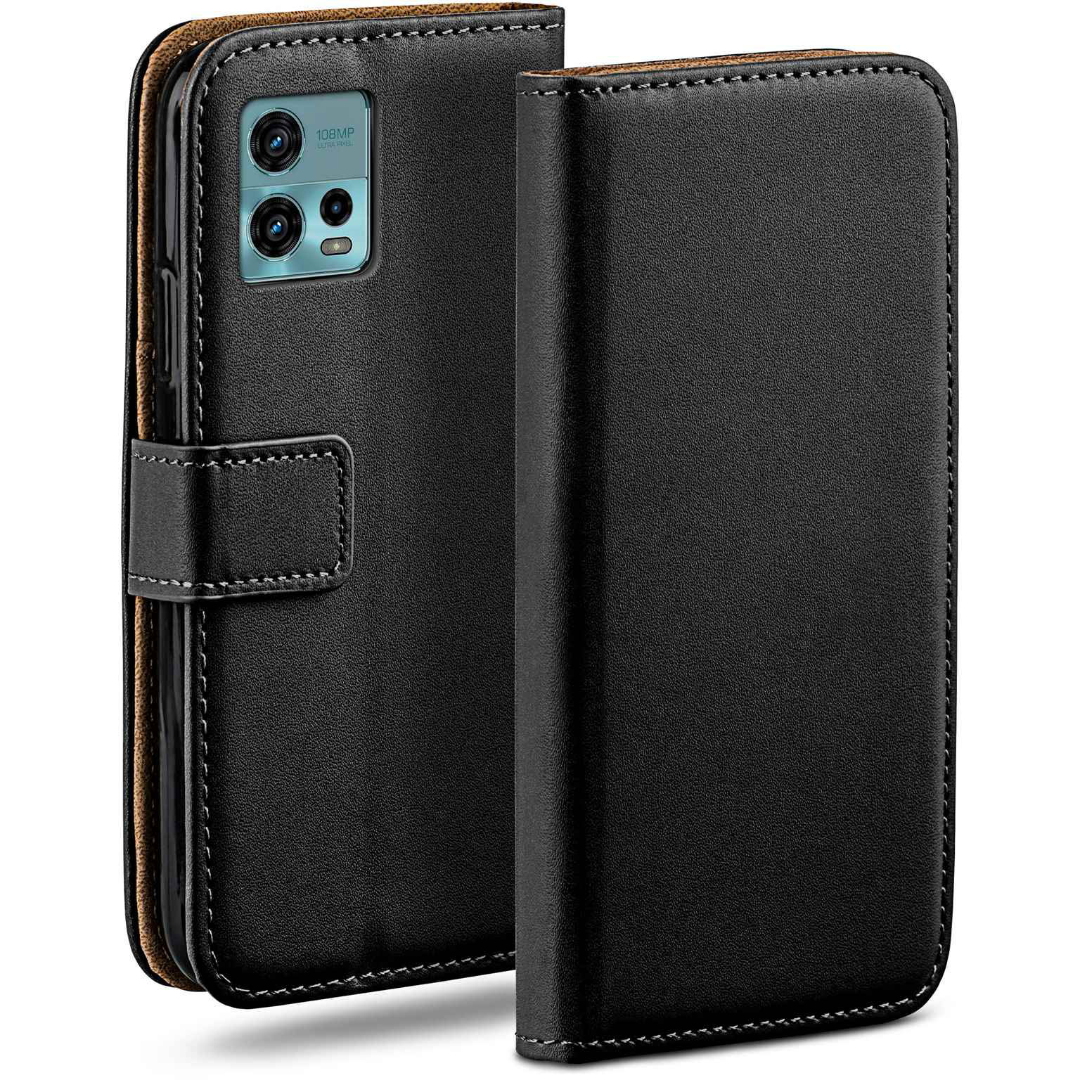 moex Book Case für Motorola Moto G72 Klapphülle mit Kartenfach – Deep-Black