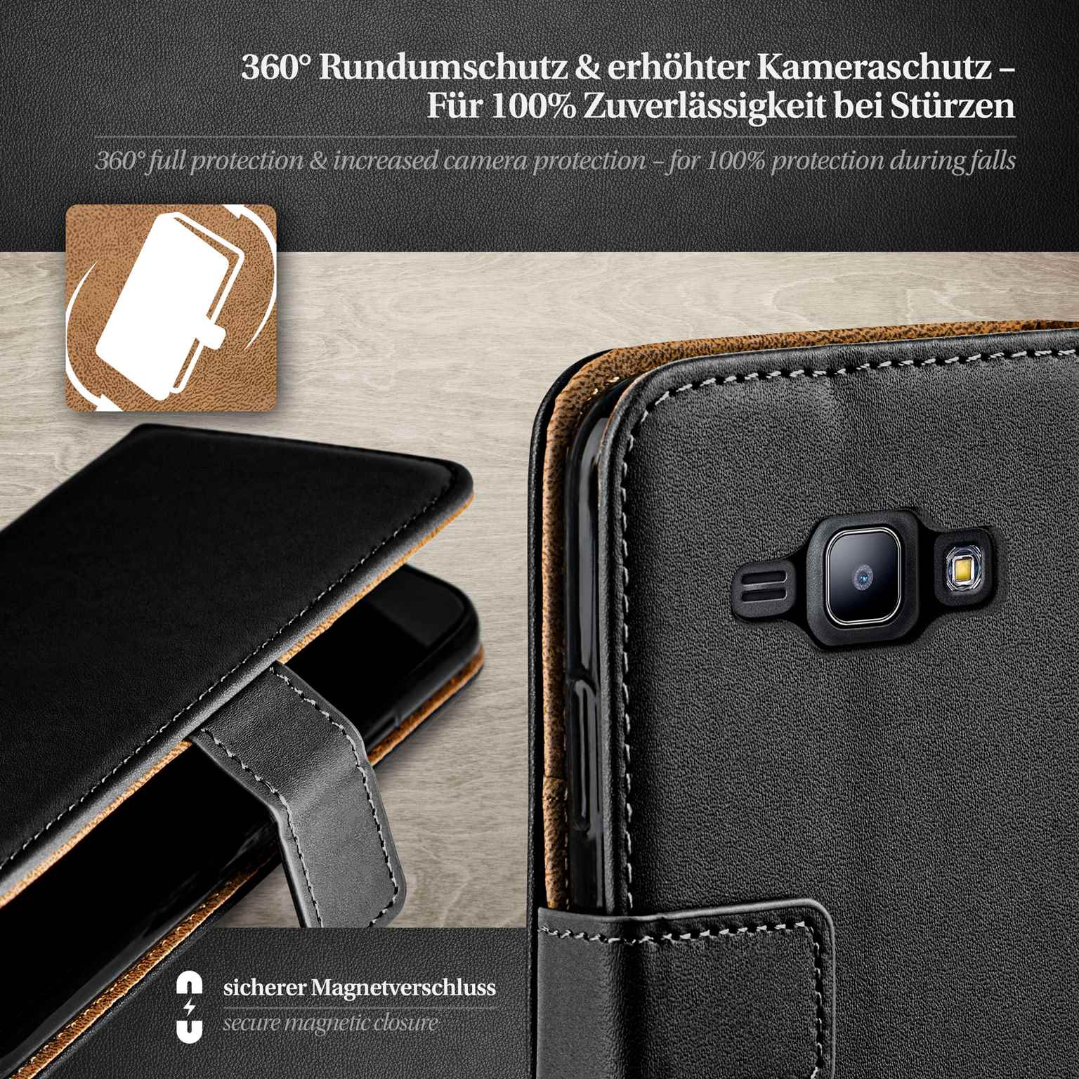 moex Book Case für Samsung Galaxy J1 (2015) Klapphülle mit Kartenfach – Weiteres Produktbild 2