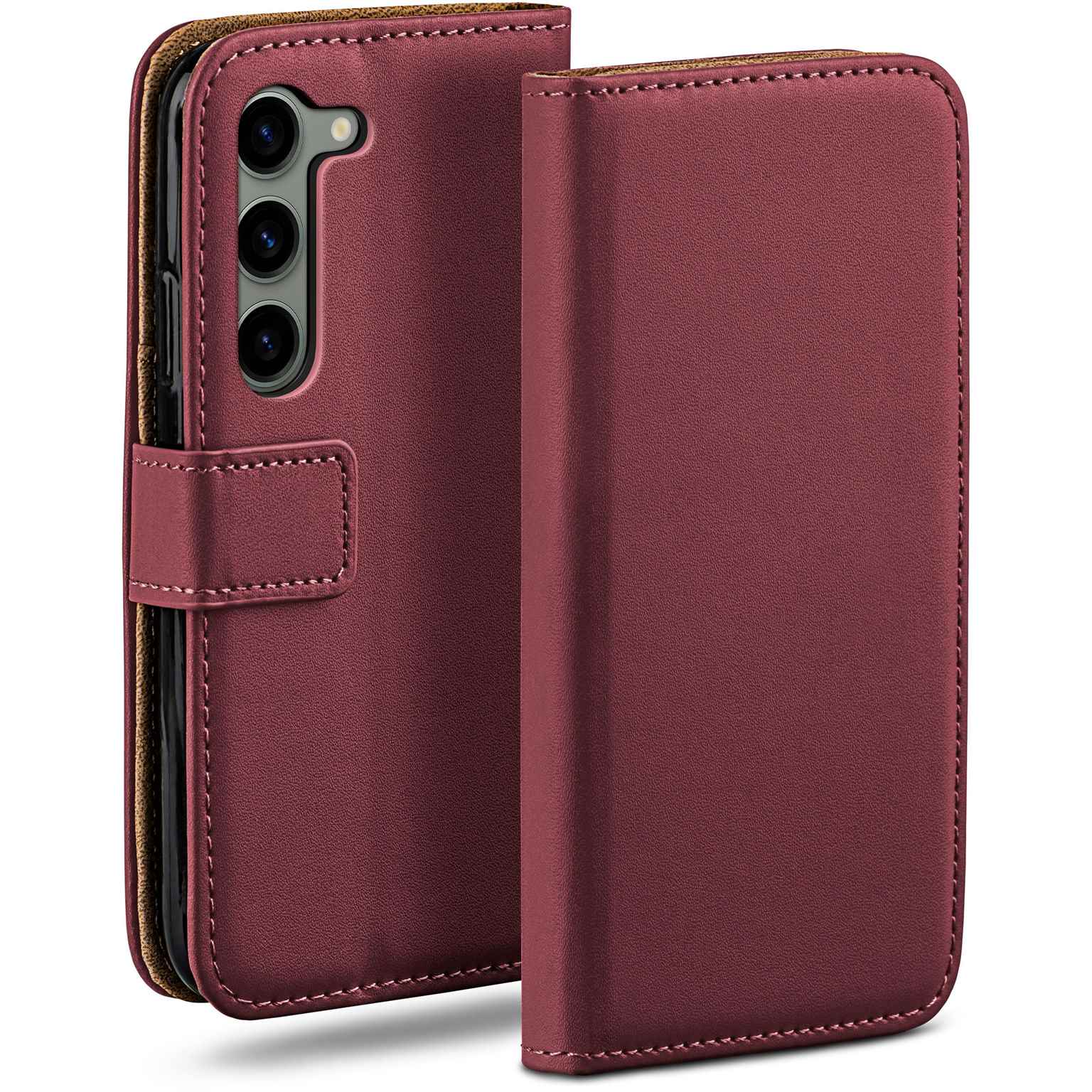 moex Book Case für Samsung Galaxy S23 Klapphülle mit Kartenfach – Maroon-Red