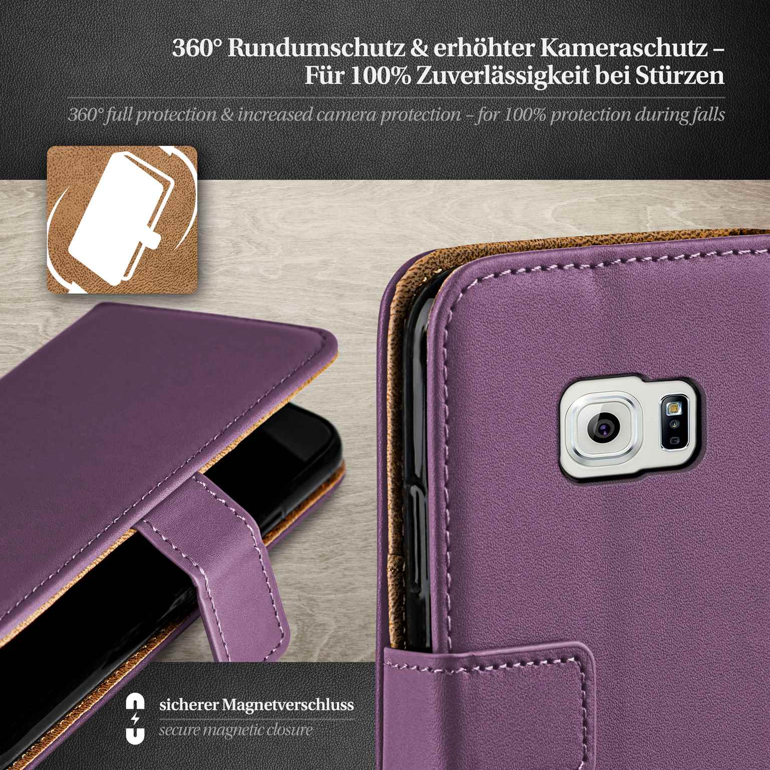 moex Book Case für Samsung Galaxy S6 Klapphülle mit Kartenfach – Weiteres Produktbild 3