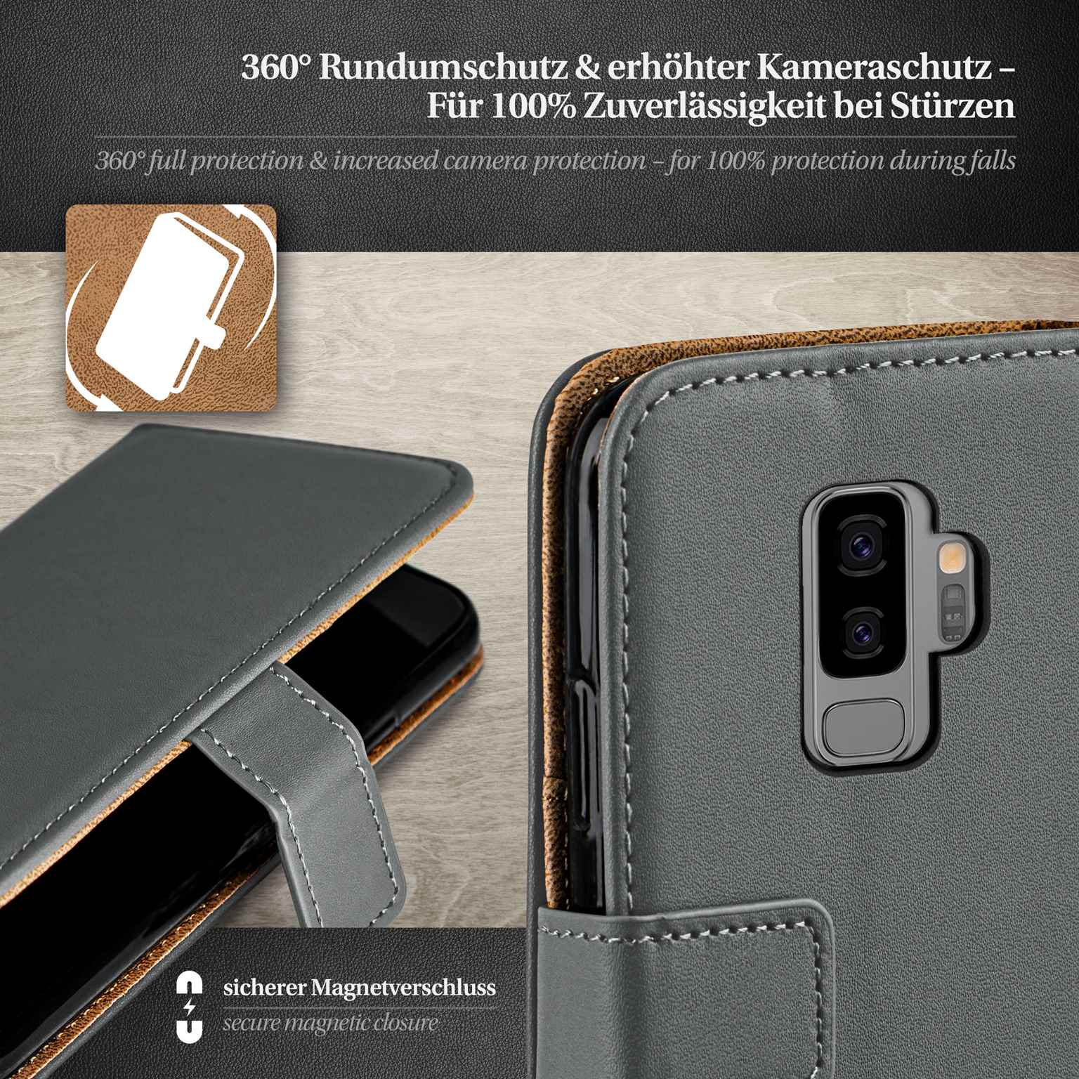 moex Book Case für Samsung Galaxy S9 Plus Klapphülle mit Kartenfach – Weiteres Produktbild 2