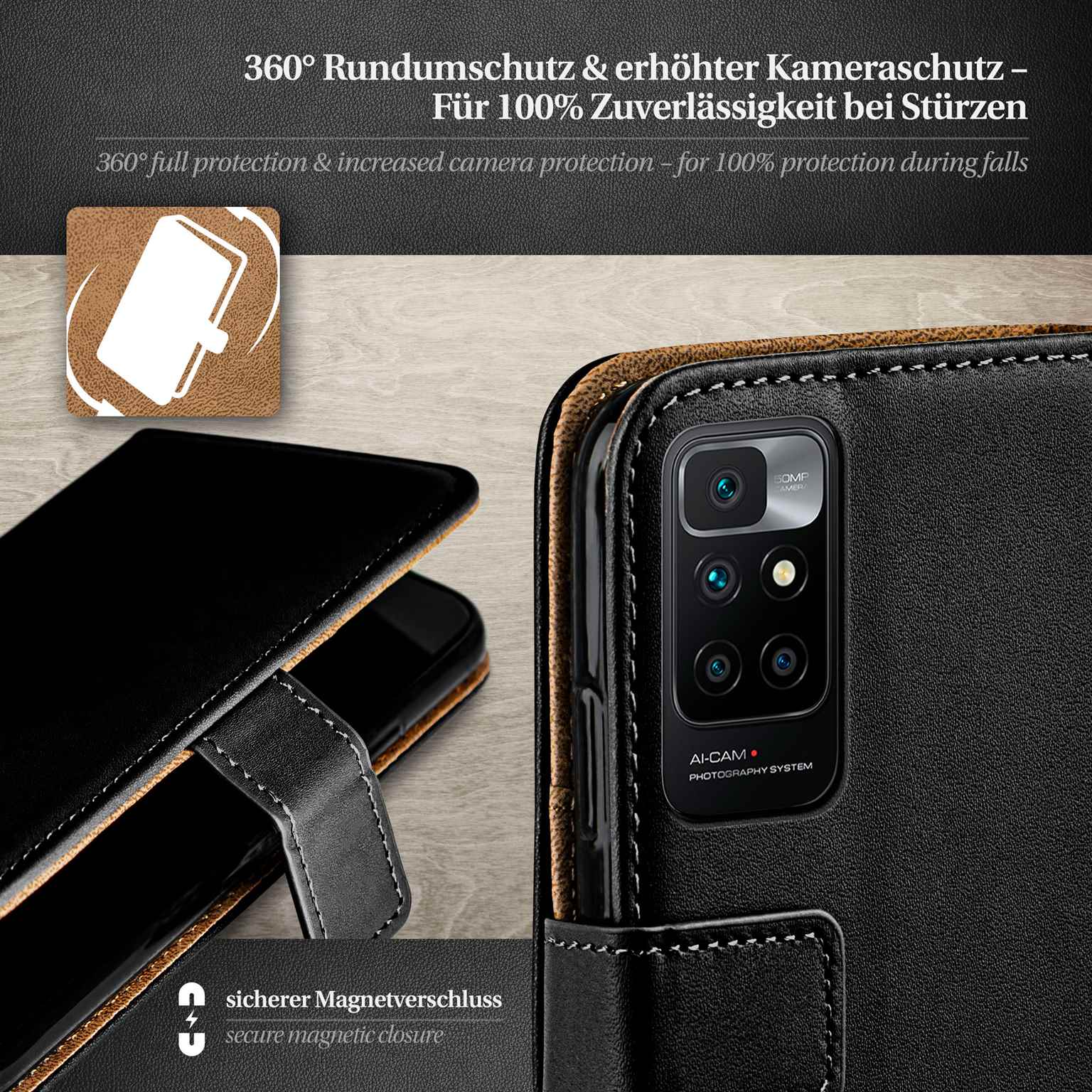 moex Book Case für Redmi 10 Klapphülle mit Kartenfach – Weiteres Produktbild 3