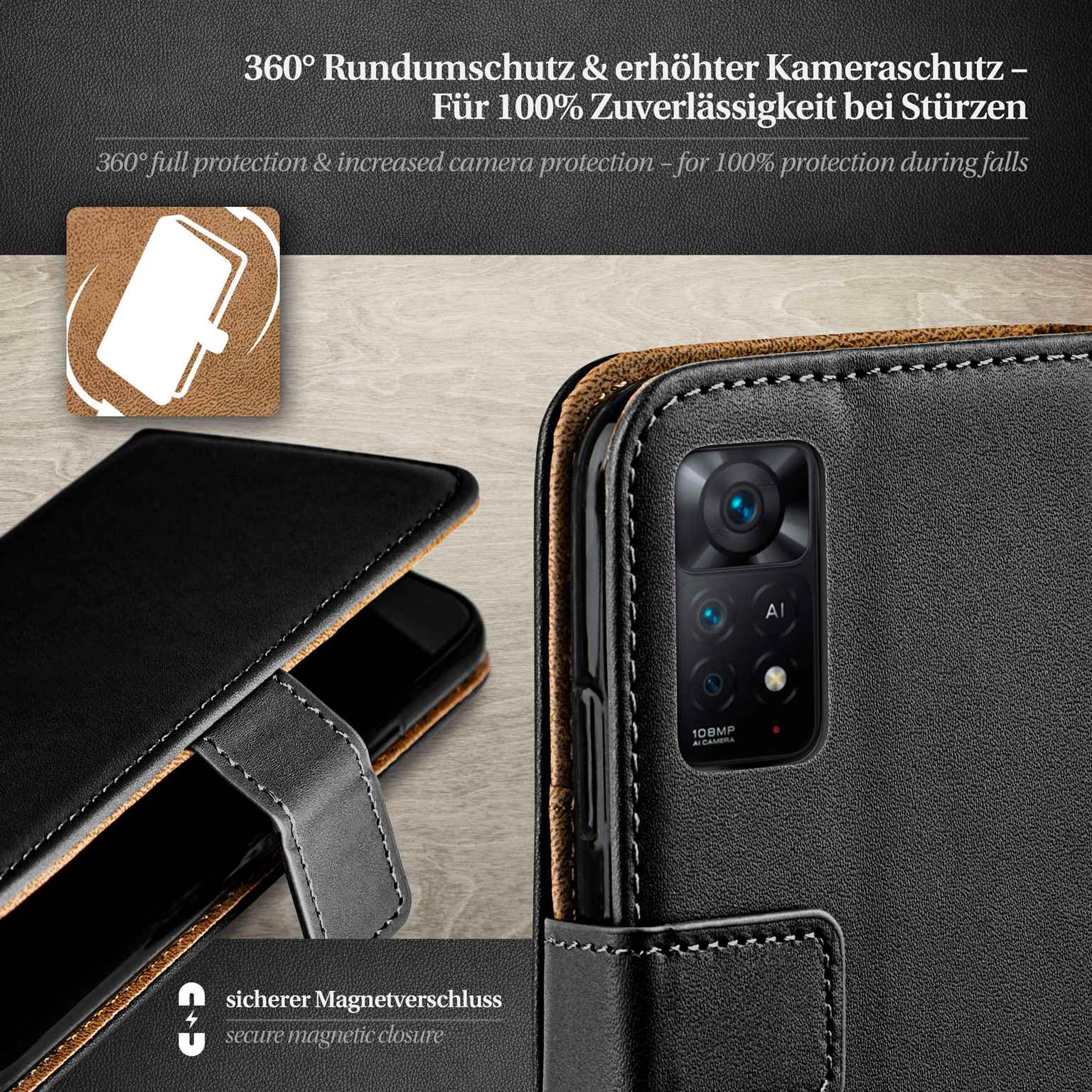 moex Book Case für Redmi Note 11 Pro Klapphülle mit Kartenfach – Weiteres Produktbild 3