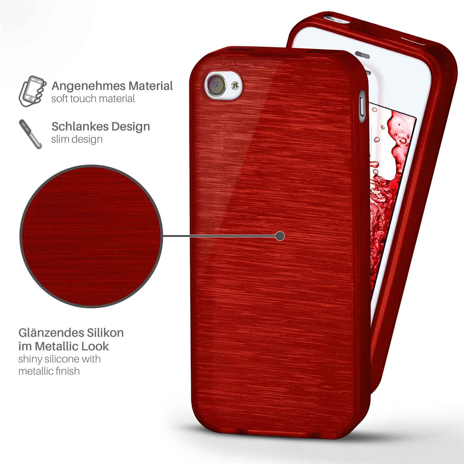 moex Brushed Case für iPhone 4S – Silikon Handyhülle, Backcover in Aluminium Optik – Weiteres Produktbild 1