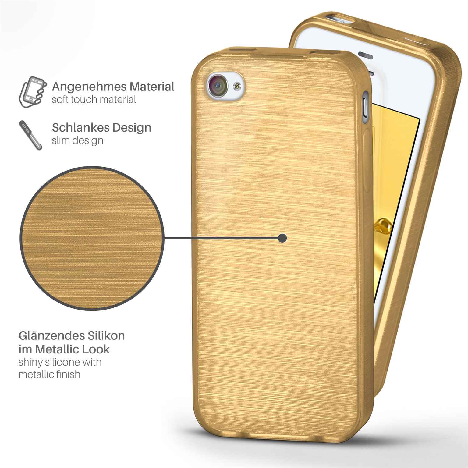 moex Brushed Case für iPhone 4S – Silikon Handyhülle, Backcover in Aluminium Optik – Weiteres Produktbild 1