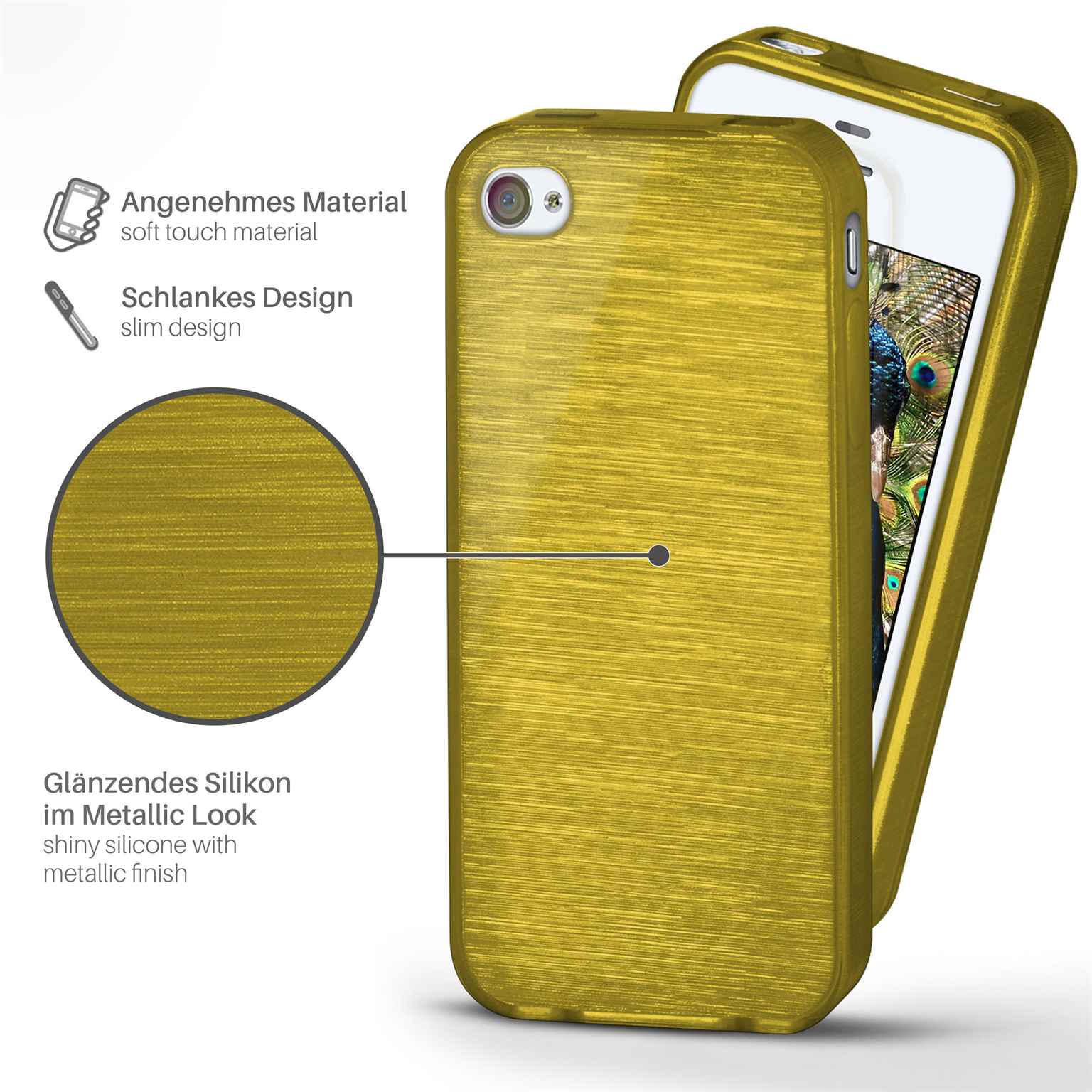 moex Brushed Case für iPhone 4S – Silikon Handyhülle, Backcover in Aluminium Optik – Weiteres Produktbild 1