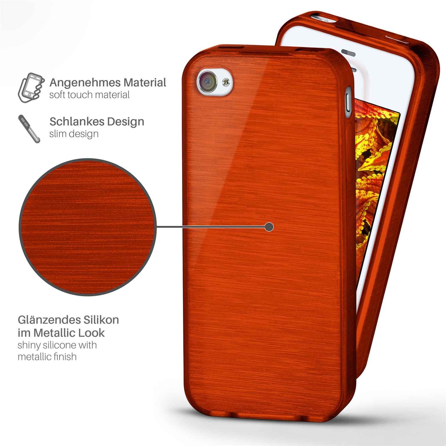 moex Brushed Case für iPhone 4S – Silikon Handyhülle, Backcover in Aluminium Optik – Weiteres Produktbild 1