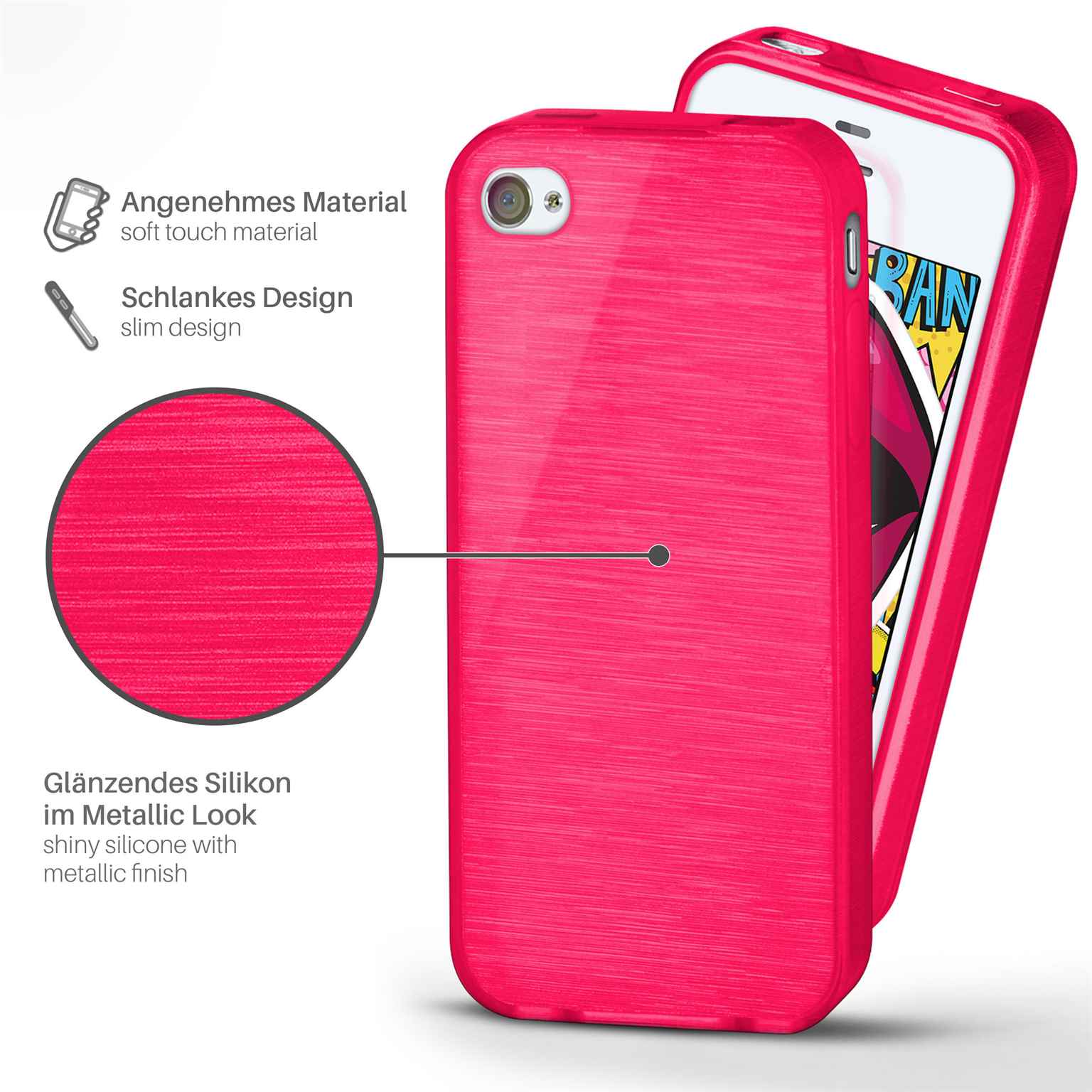 moex Brushed Case für iPhone 4S – Silikon Handyhülle, Backcover in Aluminium Optik – Weiteres Produktbild 1