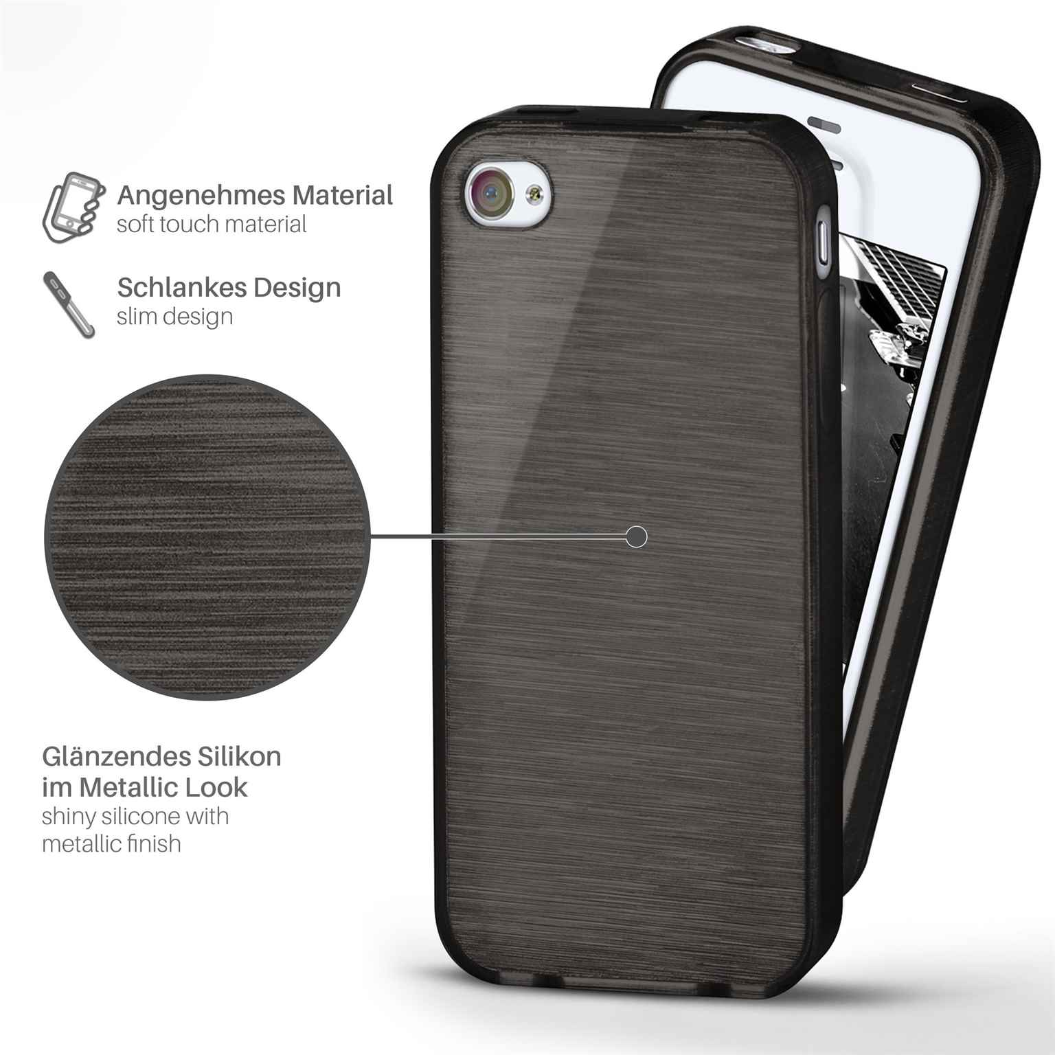 moex Brushed Case für iPhone 4S – Silikon Handyhülle, Backcover in Aluminium Optik – Weiteres Produktbild 1
