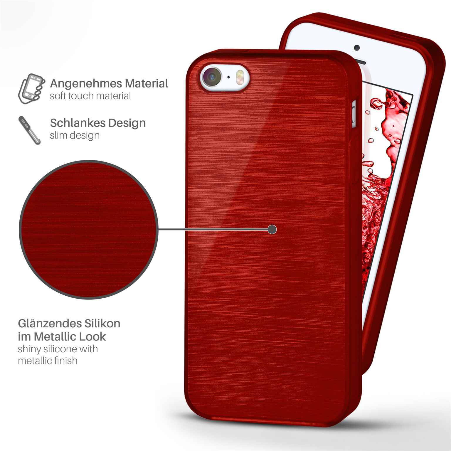 moex Brushed Case für iPhone 5s – Silikon Handyhülle, Backcover in Aluminium Optik – Weiteres Produktbild 2