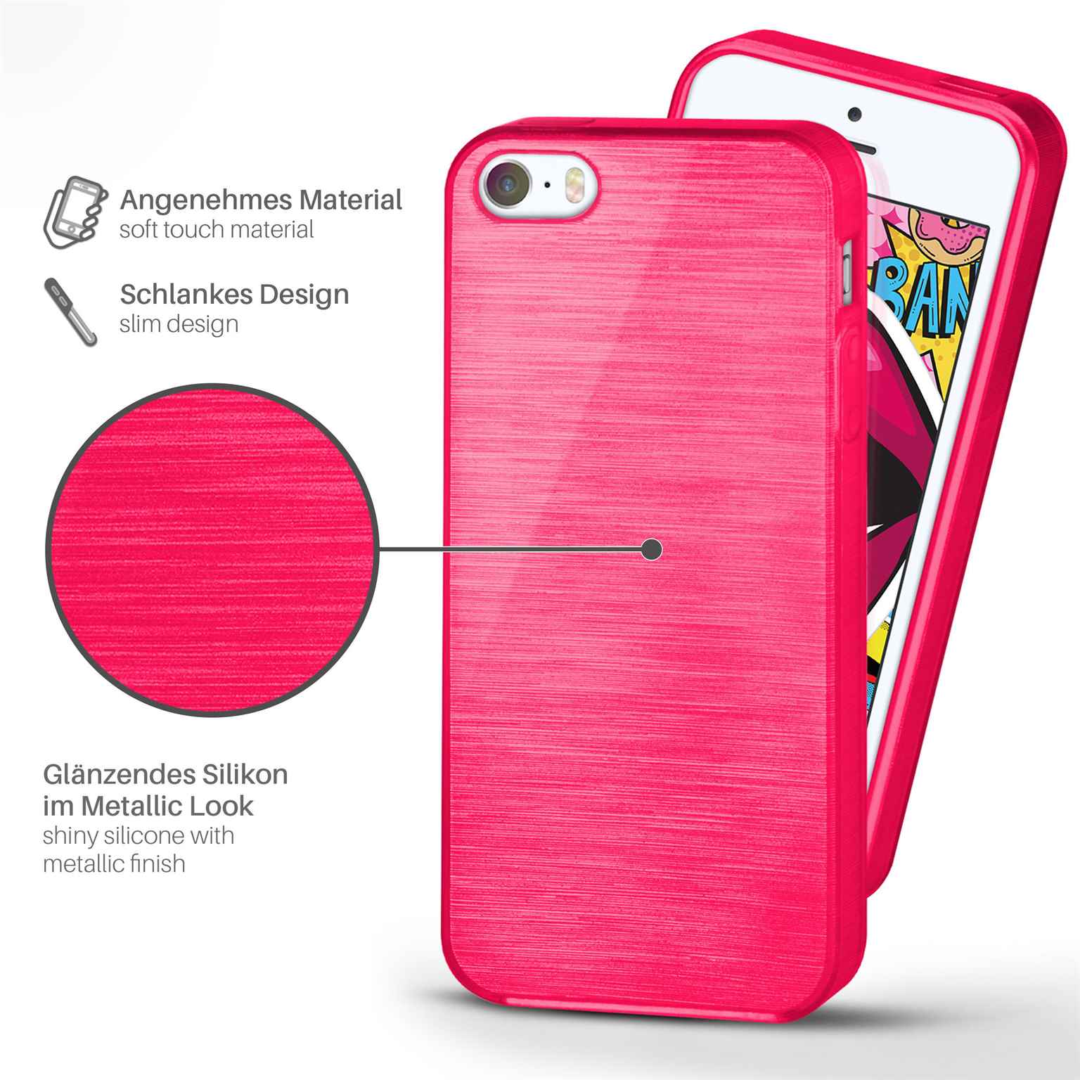 moex Brushed Case für iPhone 5s – Silikon Handyhülle, Backcover in Aluminium Optik – Weiteres Produktbild 2