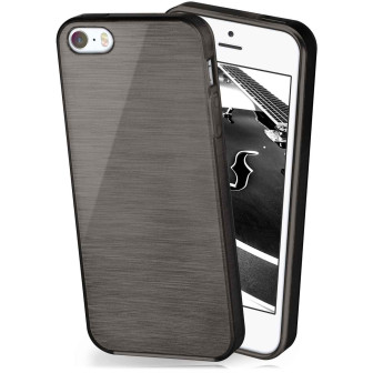 moex moex Brushed Case für iPhone 5s – Silikon Handyhülle, Backcover in Aluminium Optik – Onyx-Black