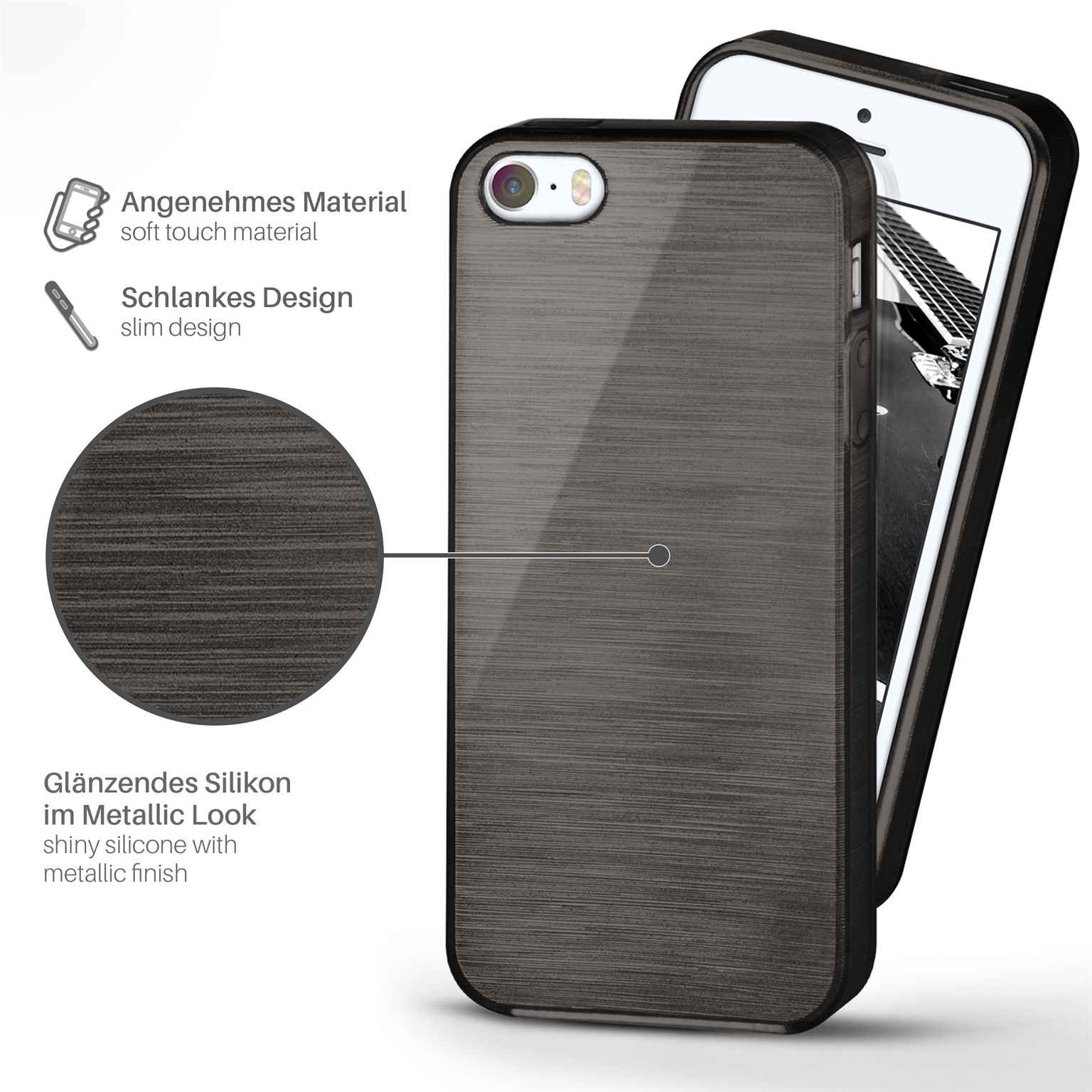 moex Brushed Case für iPhone 5s – Silikon Handyhülle, Backcover in Aluminium Optik – Weiteres Produktbild 2