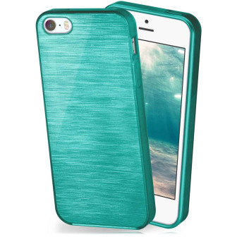 moex moex Brushed Case für iPhone 5s – Silikon Handyhülle, Backcover in Aluminium Optik – Aqua-Cyan