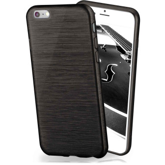 moex Brushed Case für iPhone 6 Plus – Silikon Handyhülle, Backcover in Aluminium Optik – Onyx-Black