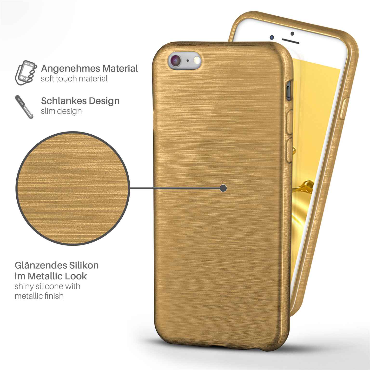 moex Brushed Case für iPhone 6s – Silikon Handyhülle, Backcover in Aluminium Optik – Weiteres Produktbild 2