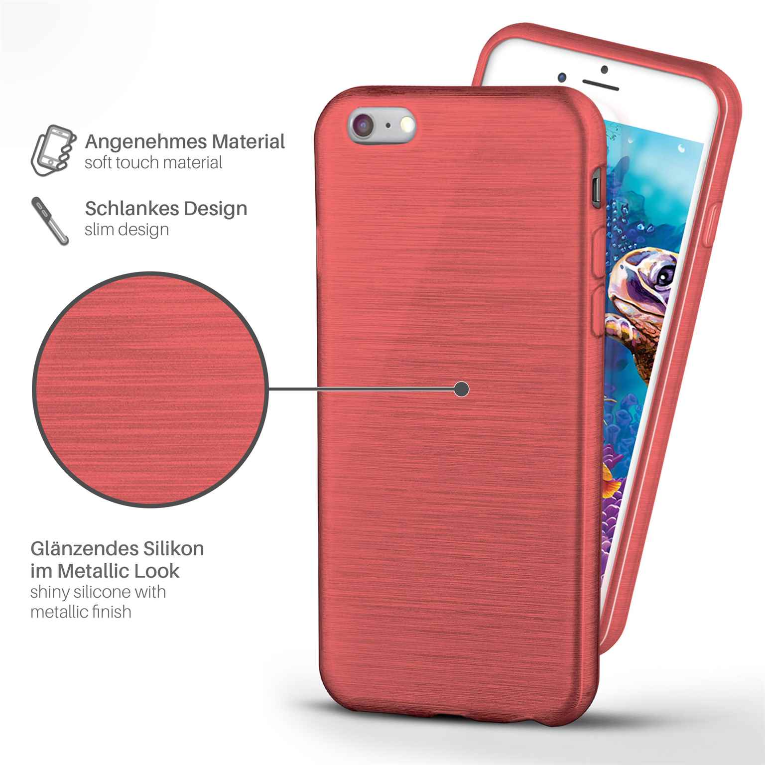 moex Brushed Case für iPhone 6s – Silikon Handyhülle, Backcover in Aluminium Optik – Weiteres Produktbild 2