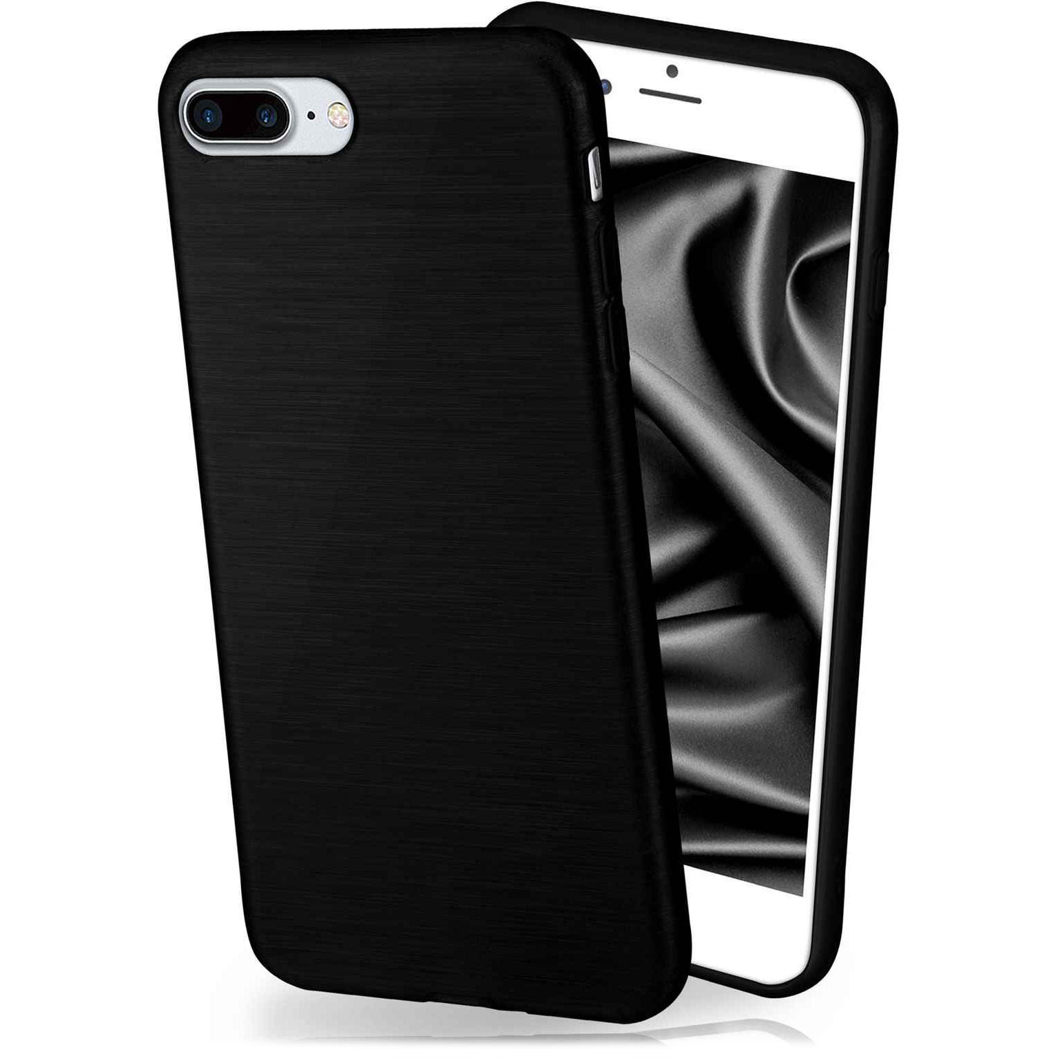 moex Brushed Case für iPhone 7 Plus – Silikon Handyhülle, Backcover in Aluminium Optik – Slate-Black