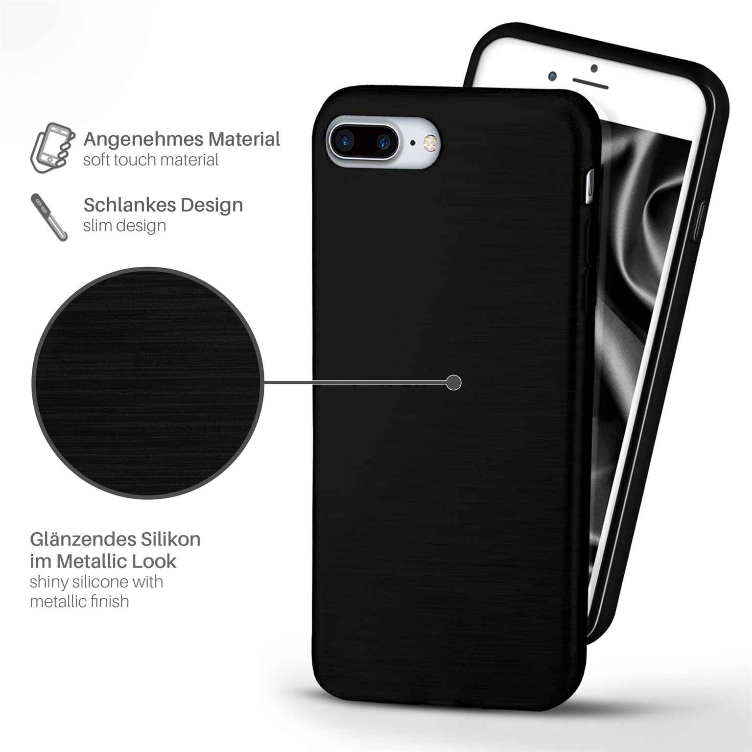 moex Brushed Case für iPhone 8 Plus – Silikon Handyhülle, Backcover in Aluminium Optik – Weiteres Produktbild 2