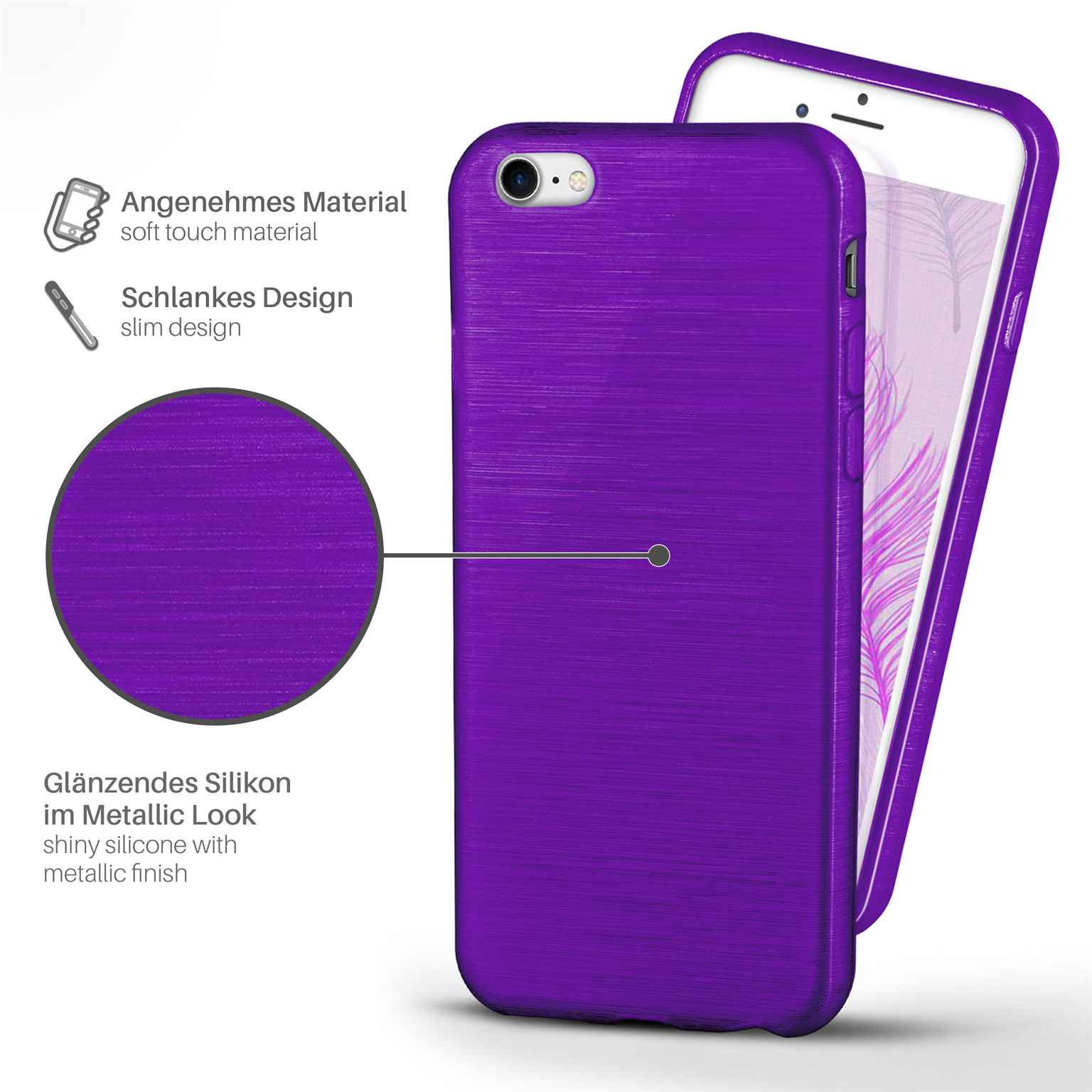 moex Brushed Case für iPhone 8 – Silikon Handyhülle, Backcover in Aluminium Optik – Weiteres Produktbild 2