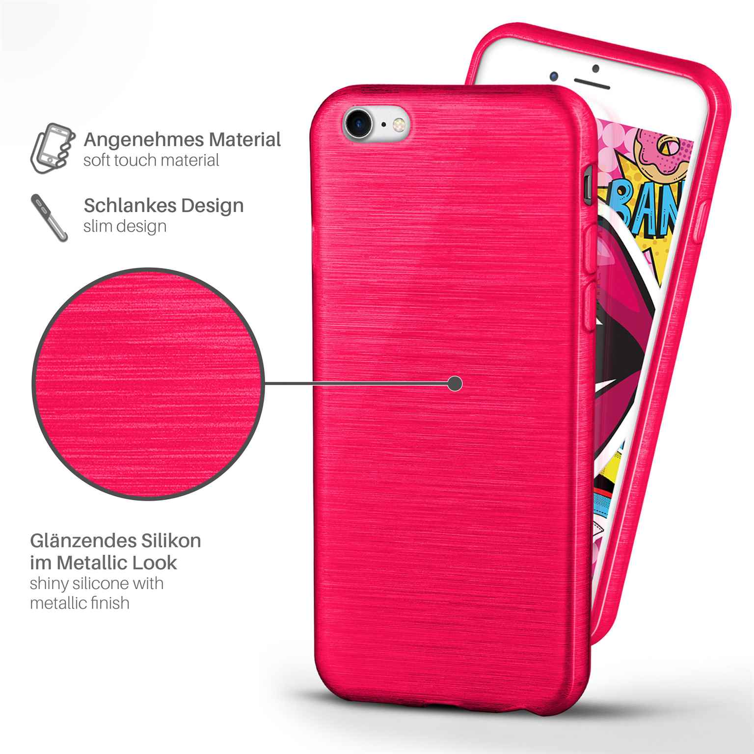 moex Brushed Case für iPhone 8 – Silikon Handyhülle, Backcover in Aluminium Optik – Weiteres Produktbild 2