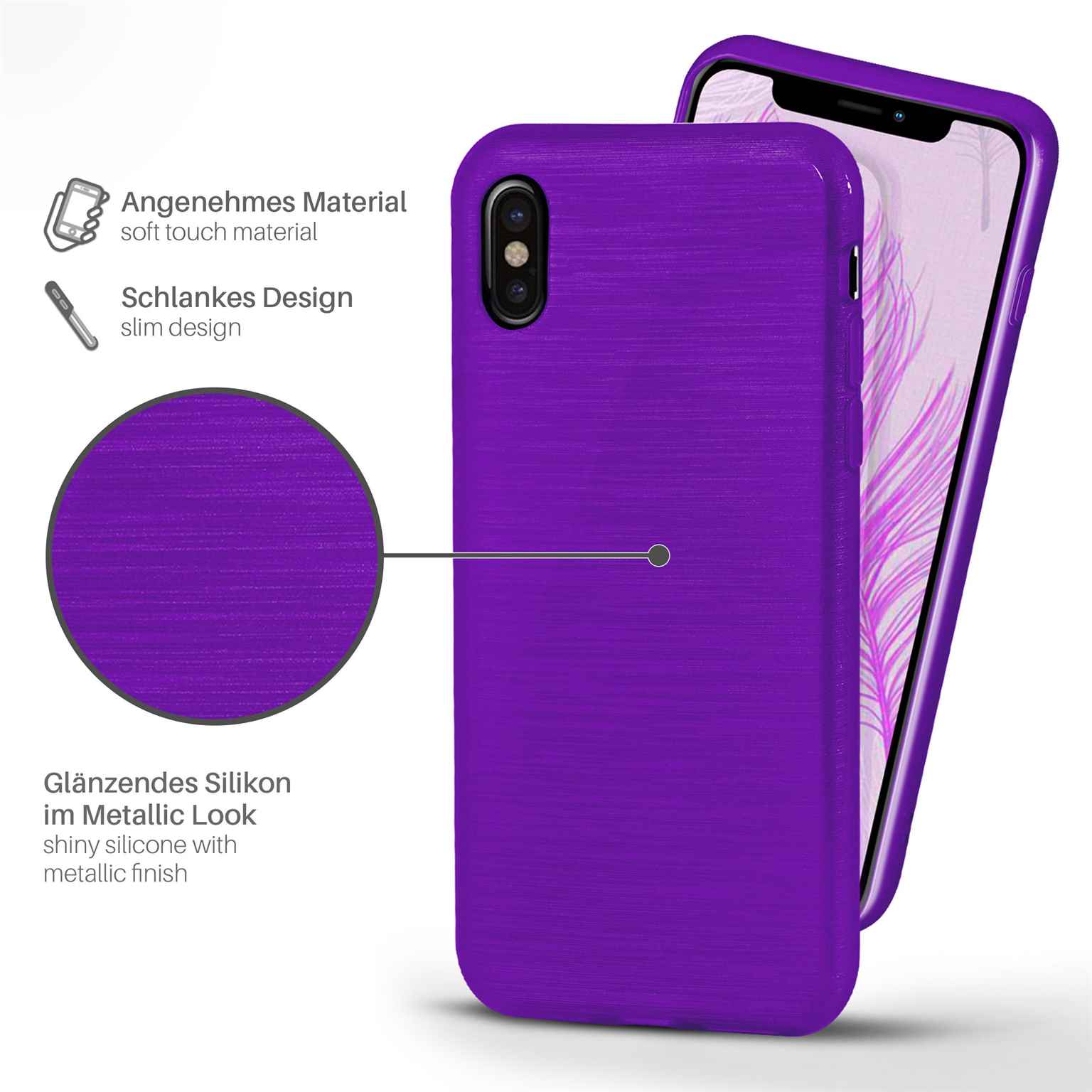 moex Brushed Case für iPhone X – Silikon Handyhülle, Backcover in Aluminium Optik – Weiteres Produktbild 1