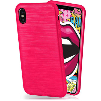 moex moex Brushed Case für iPhone X – Silikon Handyhülle, Backcover in Aluminium Optik – Magenta-Pink