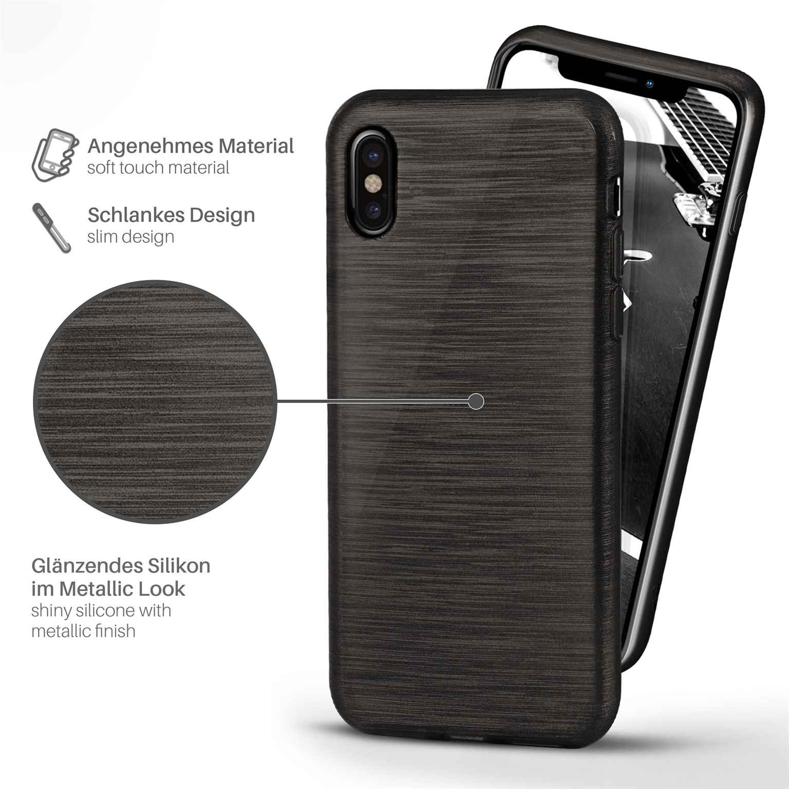 moex Brushed Case für iPhone X – Silikon Handyhülle, Backcover in Aluminium Optik – Weiteres Produktbild 1