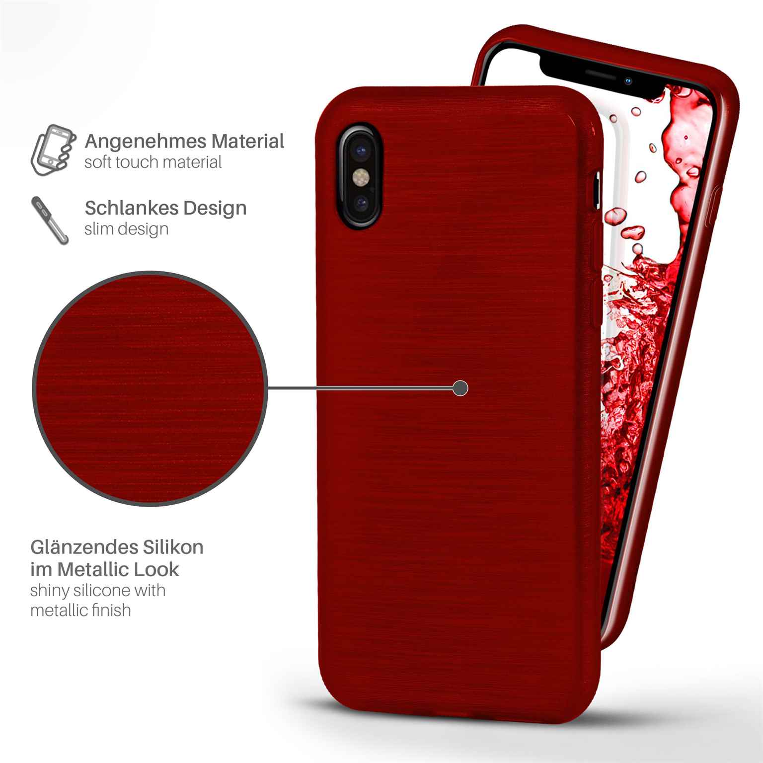 moex Brushed Case für iPhone XS – Silikon Handyhülle, Backcover in Aluminium Optik – Weiteres Produktbild 2