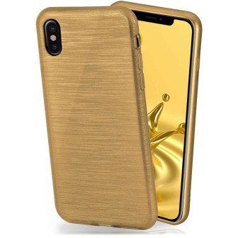 moex moex Brushed Case für iPhone XS – Silikon Handyhülle, Backcover in Aluminium Optik – Ivory-Gold