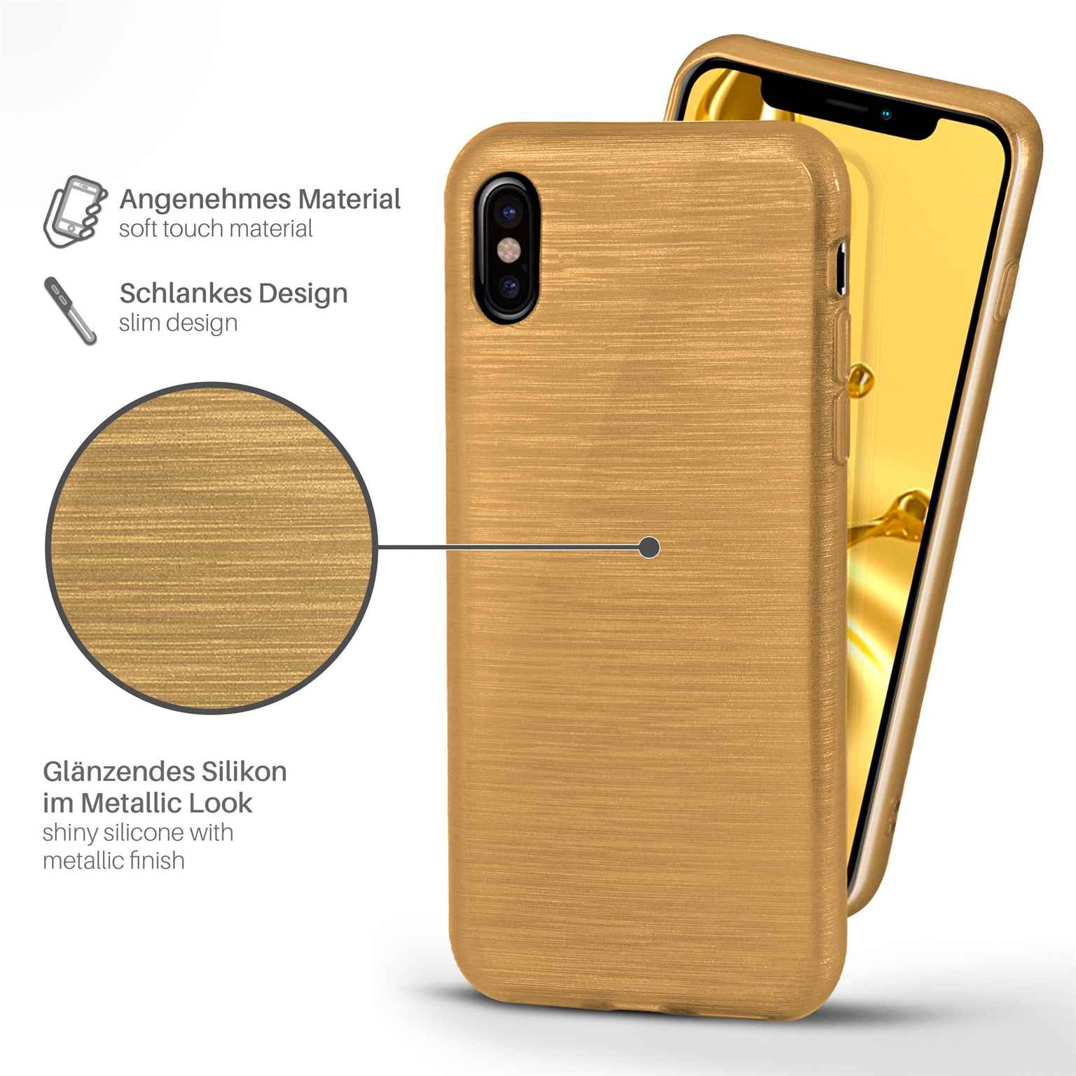 moex Brushed Case für iPhone XS – Silikon Handyhülle, Backcover in Aluminium Optik – Weiteres Produktbild 2