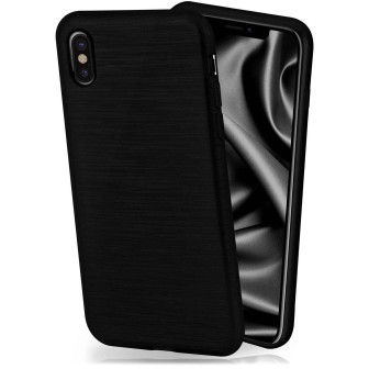 moex moex Brushed Case für iPhone XS – Silikon Handyhülle, Backcover in Aluminium Optik – Slate-Black